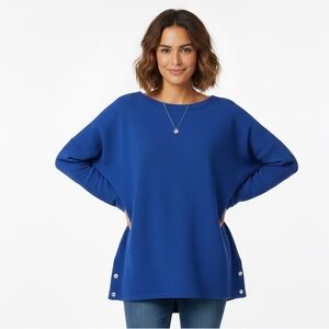 Cable & Gage Blue Ribbed Long Sleeve Oversized Top Side Snaps Plus Size Woman 2X